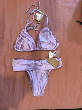 BERLOOK Lilac Two-Piece Bikini Set Top Size M Bottoms Size L
